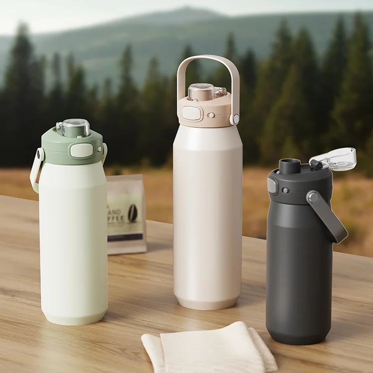 reusable water bottle with handle and lid