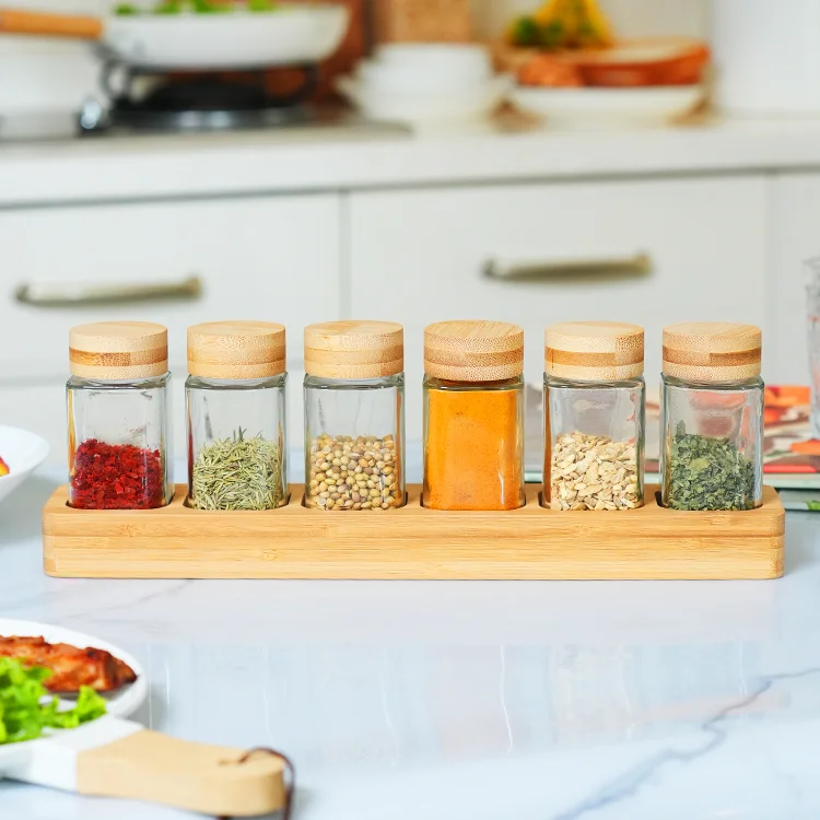 1 wooden spice rack with jars